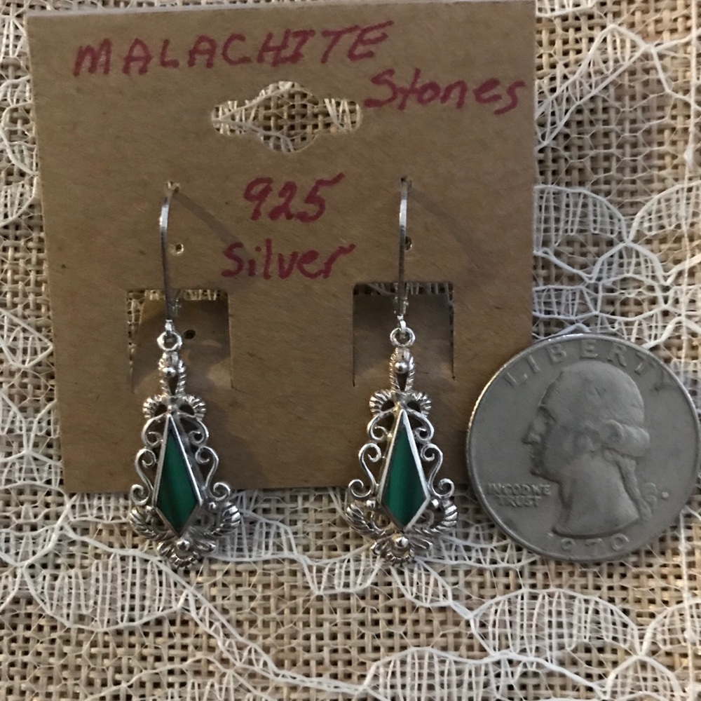 Malachite 925 Silver Lever back Earrings.